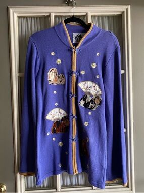 Vintage Storybook Knits Purple Cardigan with Dog Embroidery